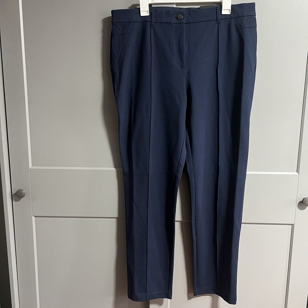 NWT Chico’s So Slimming Women Pintuck Elyse Tapered Trouser Pants Navy Blue 3 XL